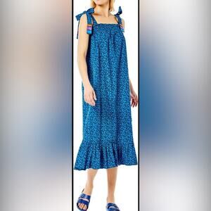 Addison Bay Bluff‎ Maxi Dress Womens Small Blue Floral Tie Shoulder Excellent